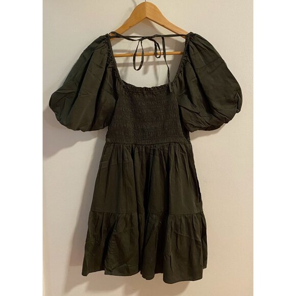 GAP Green Puff Sleeved Smocked Mini Dress XS Petite / XSP (Sundress, Short) - Picture 4 of 7